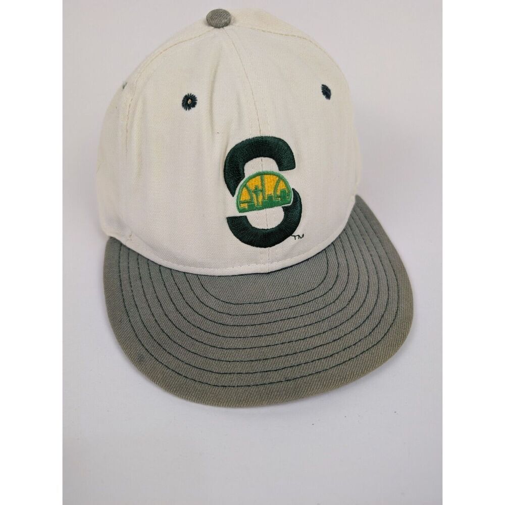 Vintage New Era 7 1/4 Faded Seattle Supersonics White Green Wool  59Fifty Hat